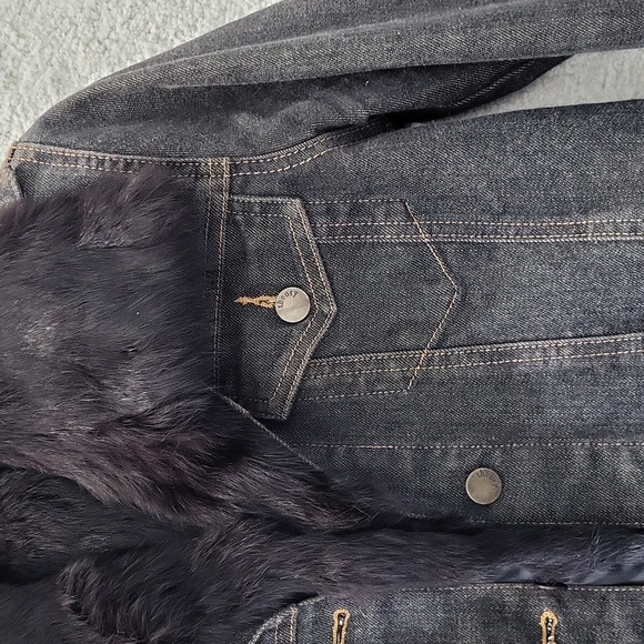 2-in-1 Vintage USA Made Theory Denim Jacket w/ Removable Rabbit Fur Vest - Picture 2 of 8